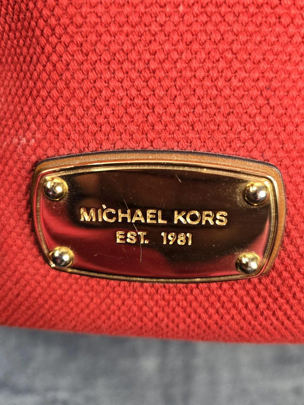 Michael Kors Red Canvas Tote with Rope Handles and Gold Hardware